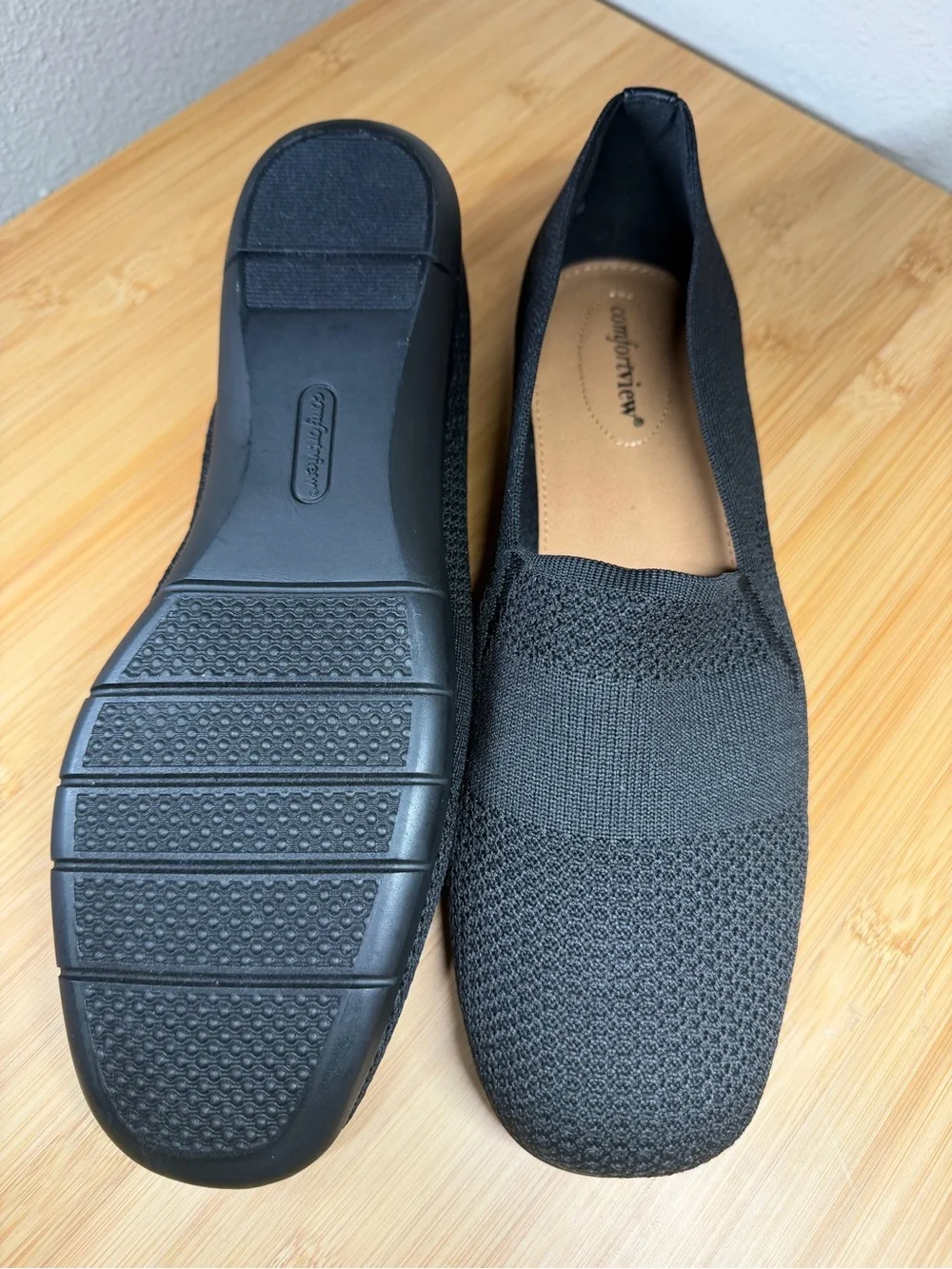 Comfortview Women's Black Tessa Round Toe Knit Slip-On Flats Size 11M